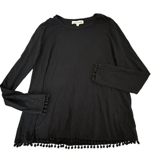 Johnny Was CALMÉ Pom Pom Tee Long Sleeve M Bamboo Organic Cotton USA Boho - Picture 2 of 7